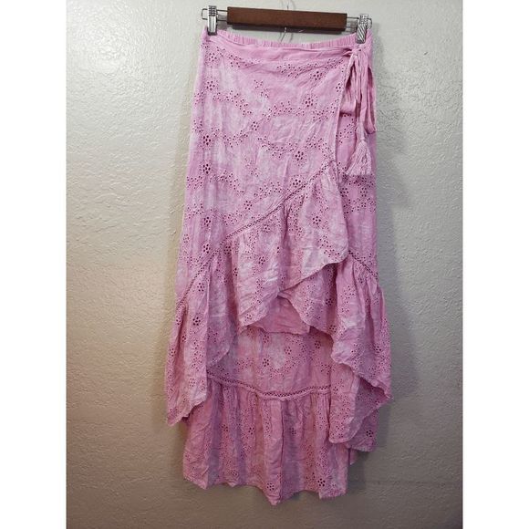 Young Fabulous & Broke Dresses & Skirts - NEW Young Fabulous and Broke Pink Eyelet Hi-Low Wrap Skirt size XS